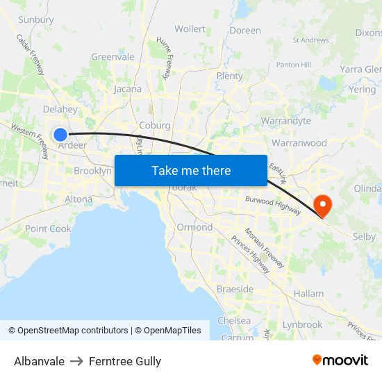 Albanvale to Ferntree Gully map