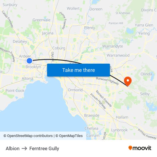 Albion to Ferntree Gully map