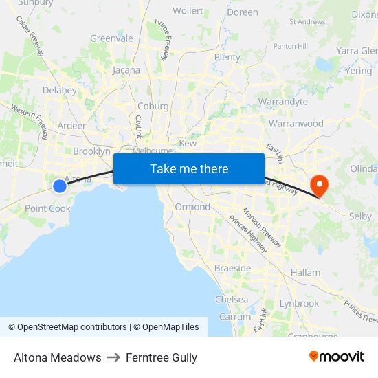 Altona Meadows to Ferntree Gully map