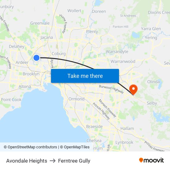 Avondale Heights to Ferntree Gully map