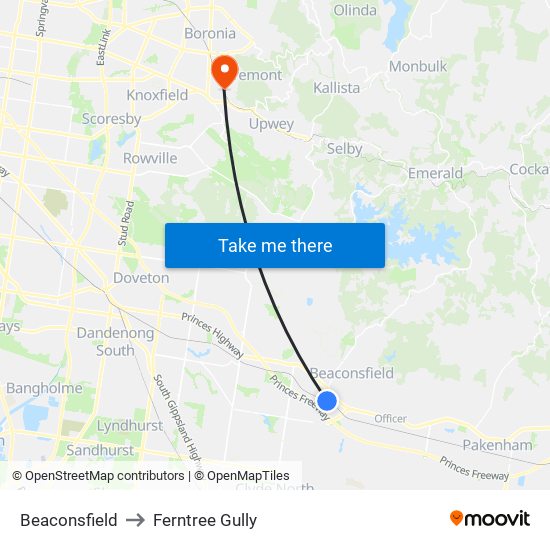 Beaconsfield to Ferntree Gully map