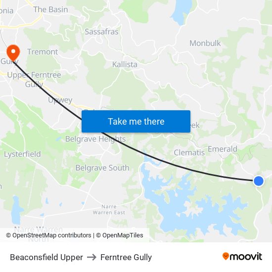 Beaconsfield Upper to Ferntree Gully map