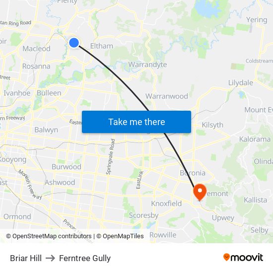 Briar Hill to Ferntree Gully map