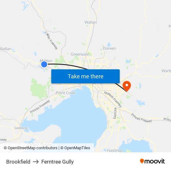 Brookfield to Ferntree Gully map