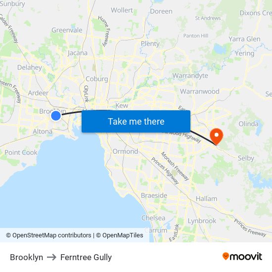 Brooklyn to Ferntree Gully map
