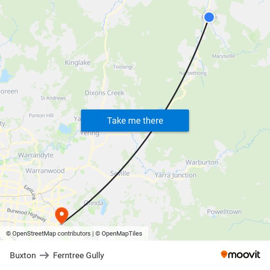 Buxton to Ferntree Gully map