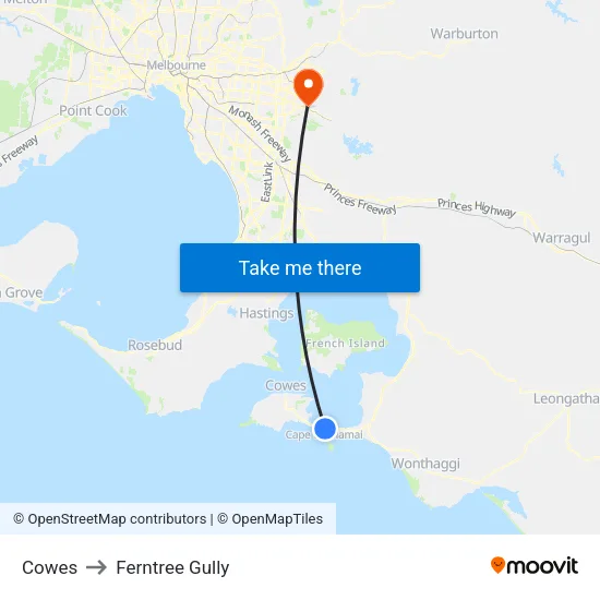 Cowes to Ferntree Gully map