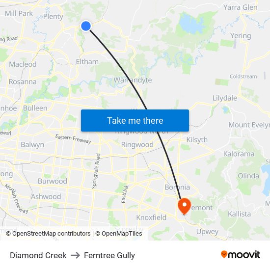 Diamond Creek to Ferntree Gully map