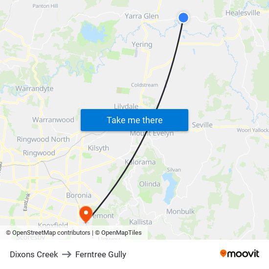 Dixons Creek to Ferntree Gully map