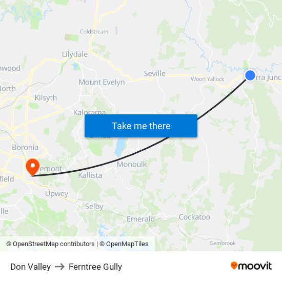 Don Valley to Ferntree Gully map