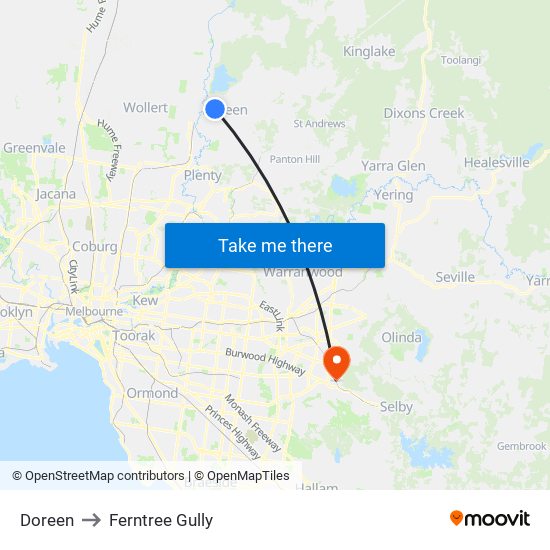 Doreen to Ferntree Gully map