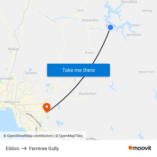 Eildon to Ferntree Gully map