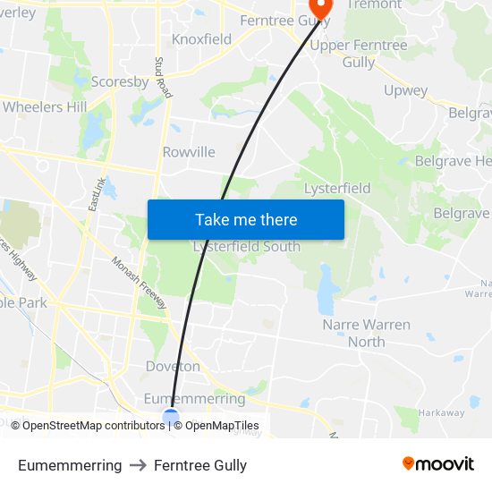Eumemmerring to Ferntree Gully map