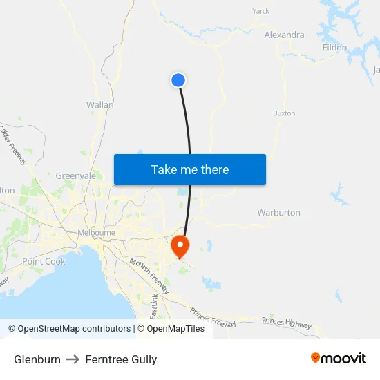 Glenburn to Ferntree Gully map