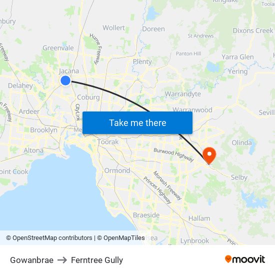 Gowanbrae to Ferntree Gully map