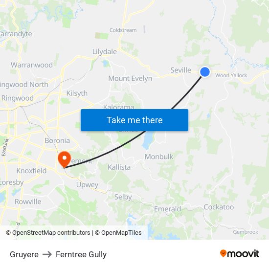 Gruyere to Ferntree Gully map