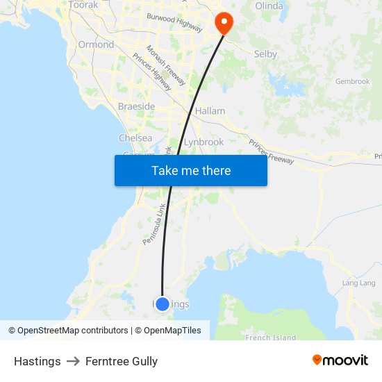 Hastings to Ferntree Gully map