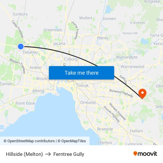 Hillside (Melton) to Ferntree Gully map