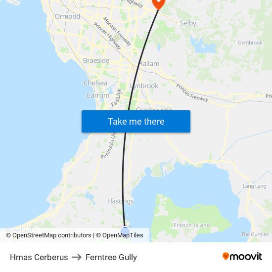 Hmas Cerberus to Ferntree Gully map