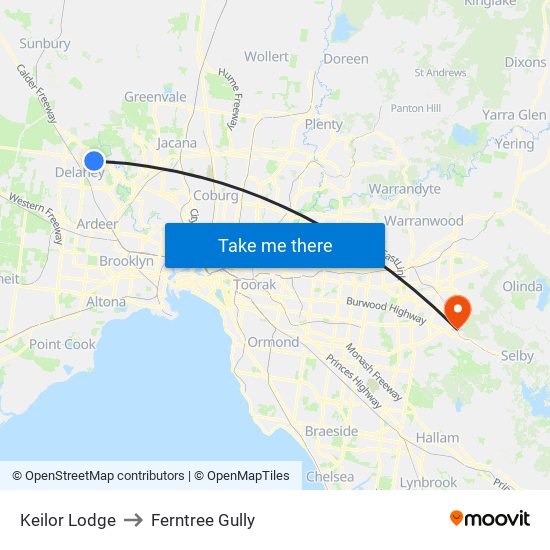 Keilor Lodge to Ferntree Gully map