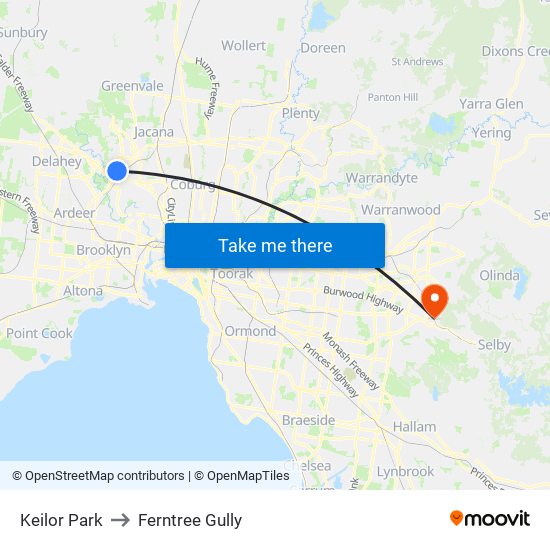 Keilor Park to Ferntree Gully map