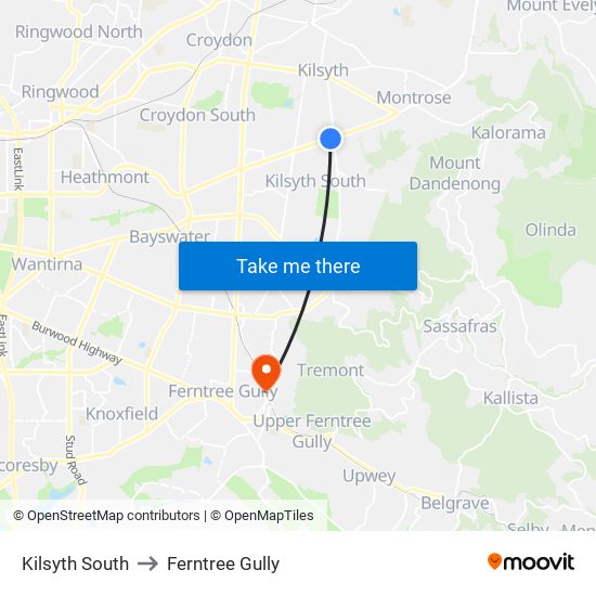 Kilsyth South to Ferntree Gully map