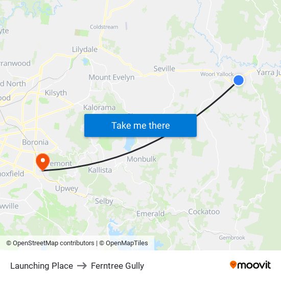 Launching Place to Ferntree Gully map