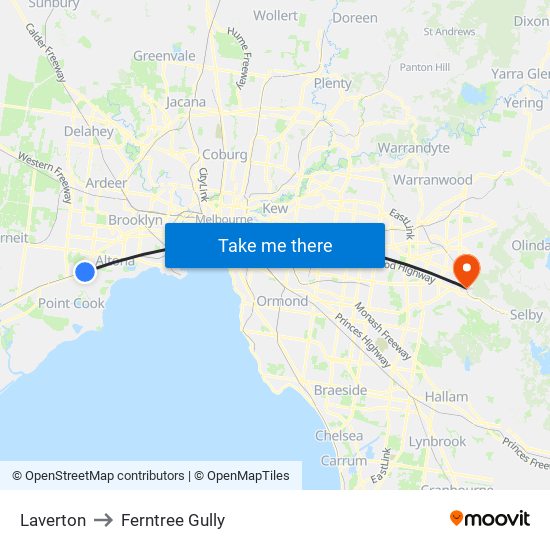 Laverton to Ferntree Gully map