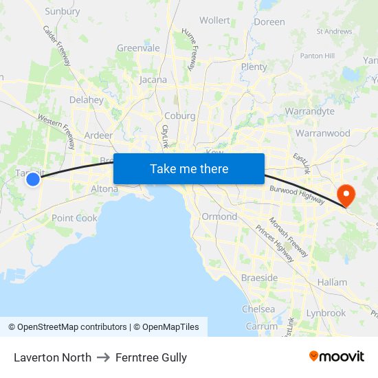 Laverton North to Ferntree Gully map