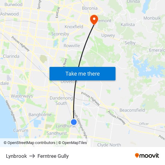 Lynbrook to Ferntree Gully map