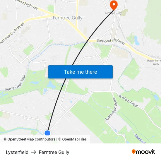 Lysterfield to Ferntree Gully map