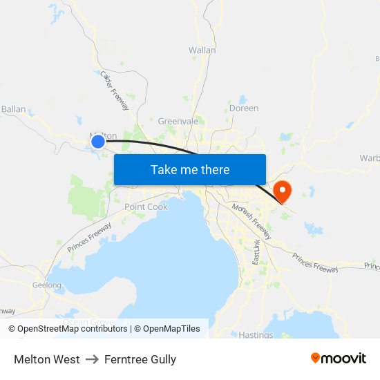 Melton West to Ferntree Gully map