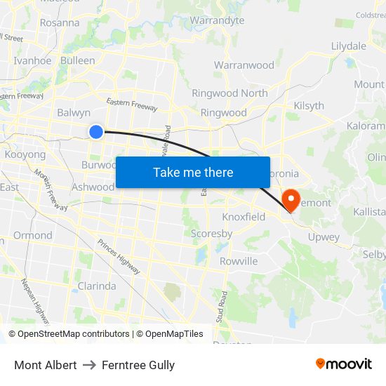 Mont Albert to Ferntree Gully map