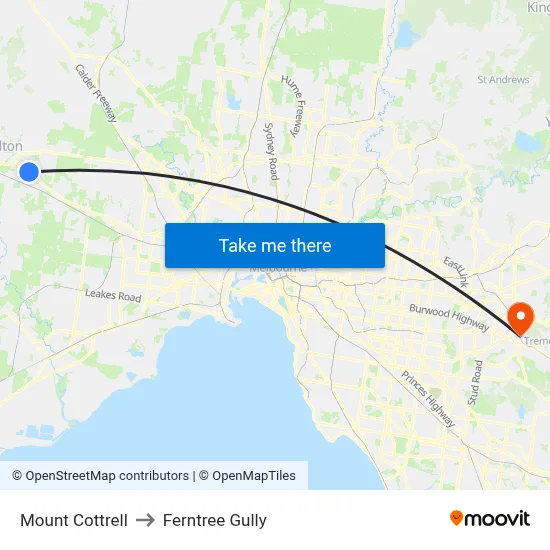 Mount Cottrell to Ferntree Gully map