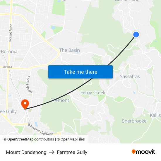 Mount Dandenong to Ferntree Gully map