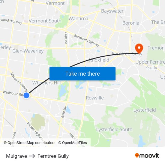 Mulgrave to Ferntree Gully map