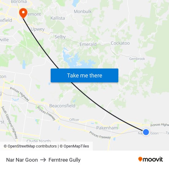 Nar Nar Goon to Ferntree Gully map