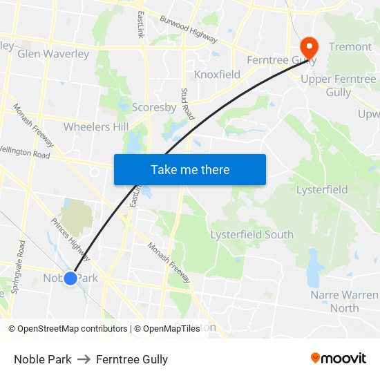 Noble Park to Ferntree Gully map