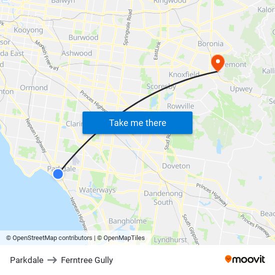 Parkdale to Ferntree Gully map