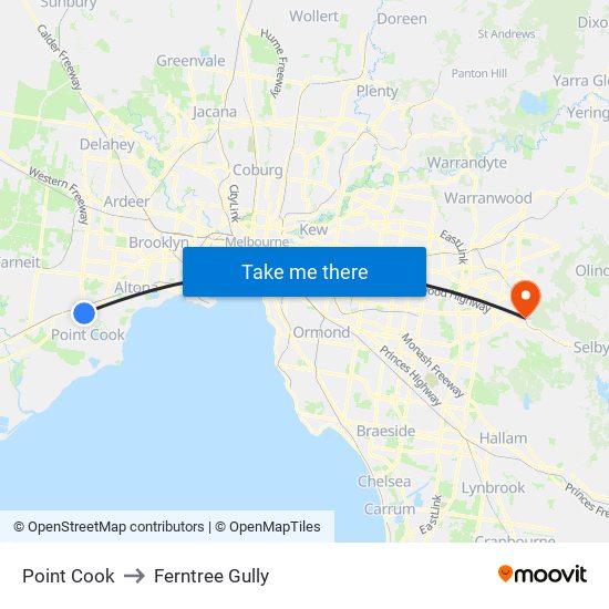 Point Cook to Ferntree Gully map