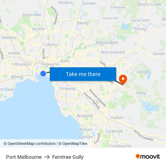 Port Melbourne to Ferntree Gully map