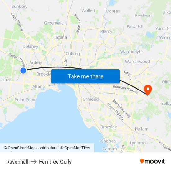 Ravenhall to Ferntree Gully map