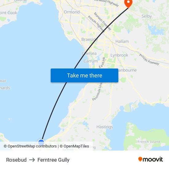 Rosebud to Ferntree Gully map