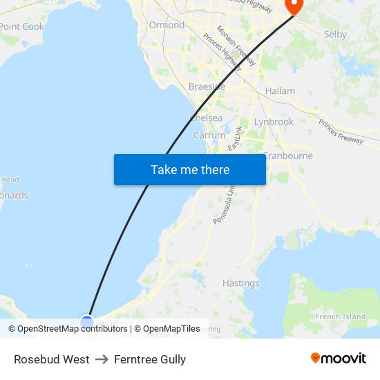 Rosebud West to Ferntree Gully map