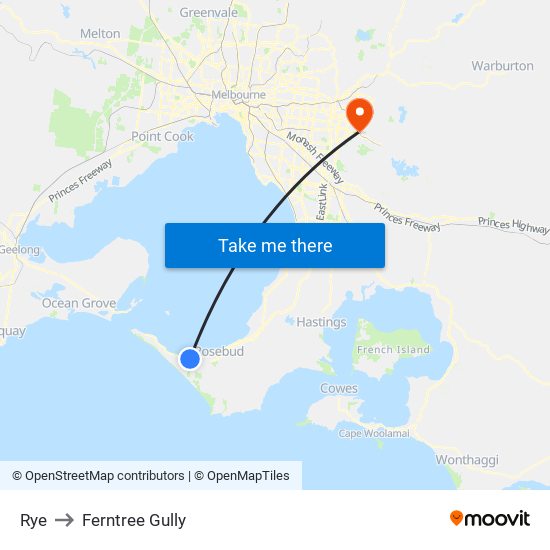 Rye to Ferntree Gully map