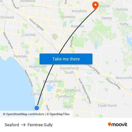 Seaford to Ferntree Gully map