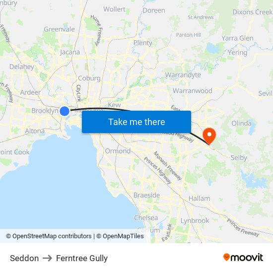 Seddon to Ferntree Gully map