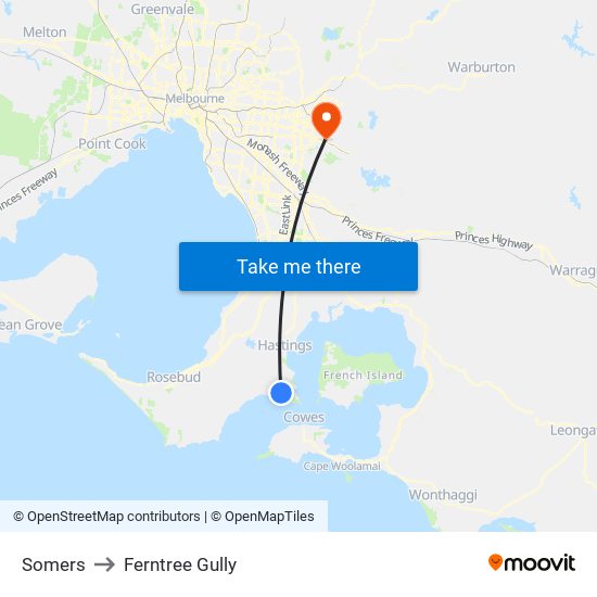 Somers to Ferntree Gully map