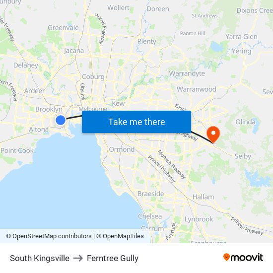 South Kingsville to Ferntree Gully map