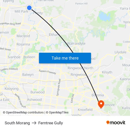 South Morang to Ferntree Gully map